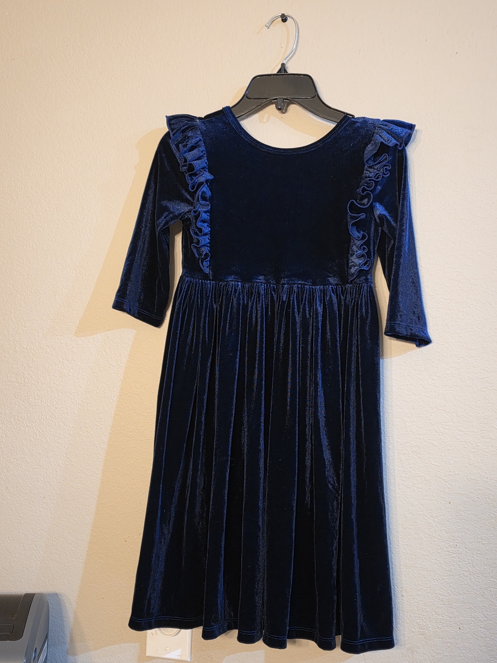 Girls Navy Velvet Ruffle Theater Dress